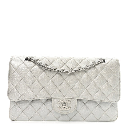 Chanel Glittered Metallic Caviar Quilted Medium Double Flap Silver 1 of 11