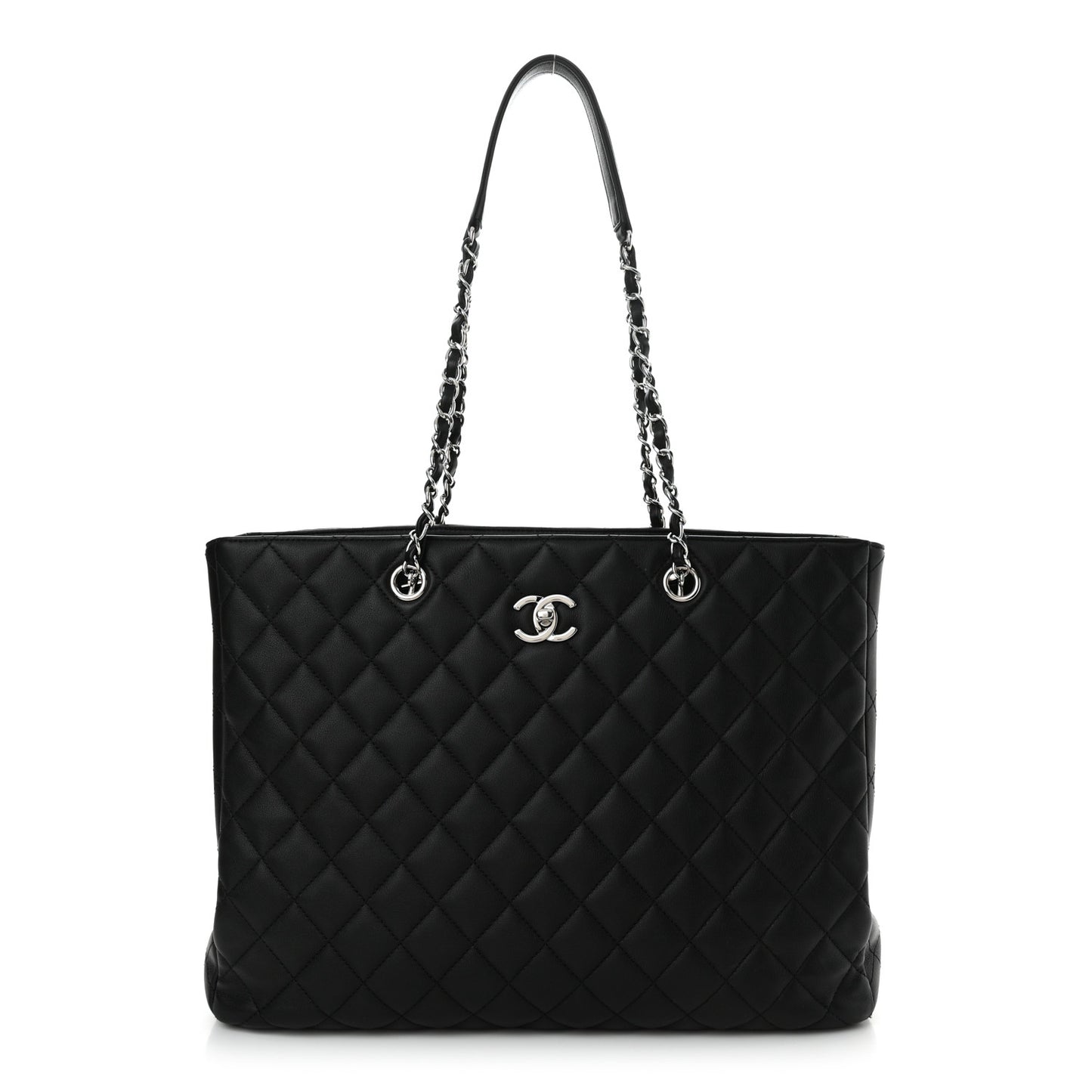 Calfskin Quilted Large Classic Shopping Tote Black