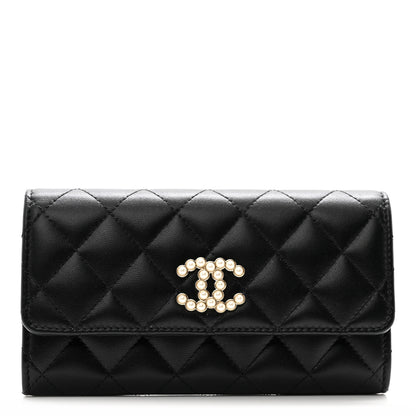 Chanel Lambskin Quilted Pearl CC Medium Chanel Flap Wallet Black 1 of 9