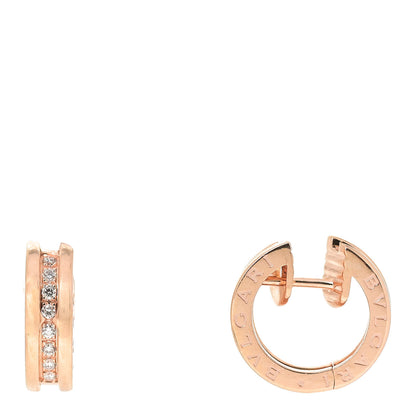 Bulgari 18K Rose Gold Diamond Small B.Zero1 Hoop Earrings 1 of 4