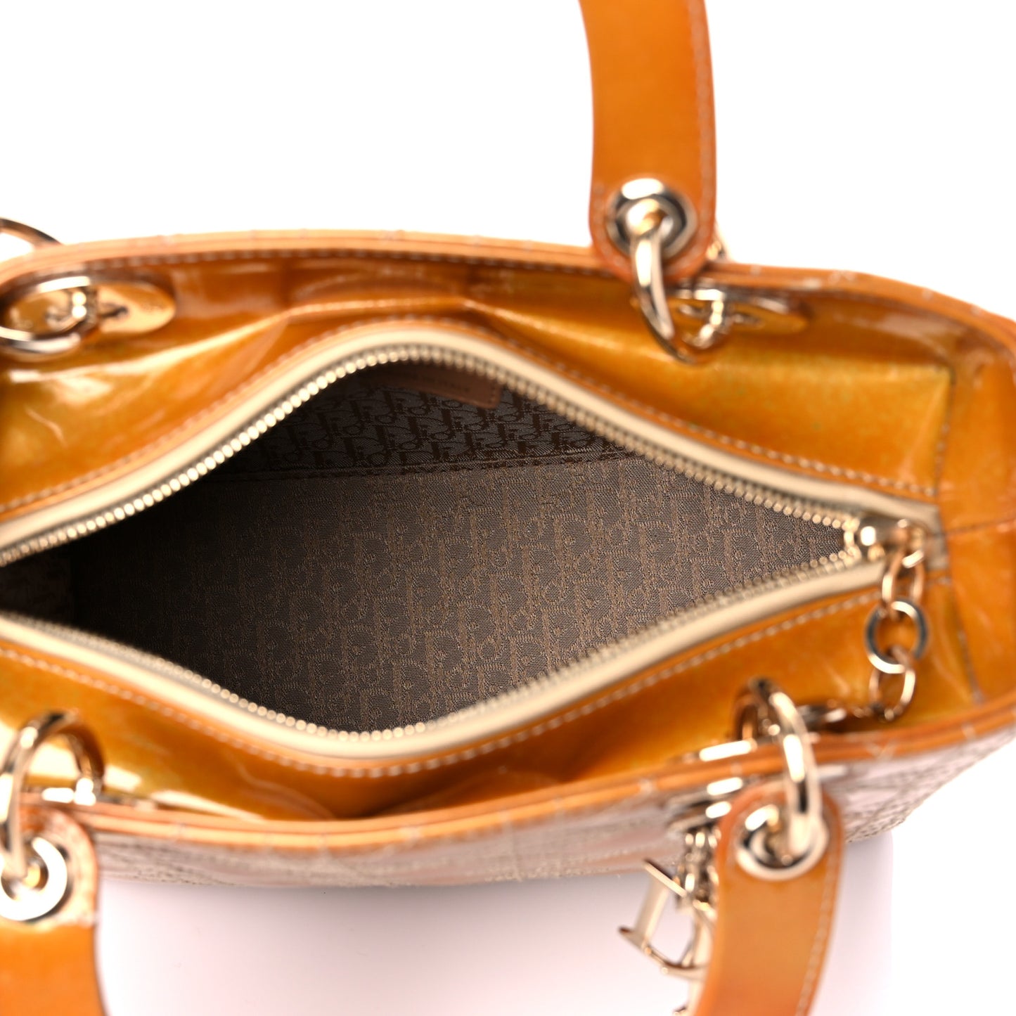 Metallic Patent Cannage Medium Lady Dior Yellow
