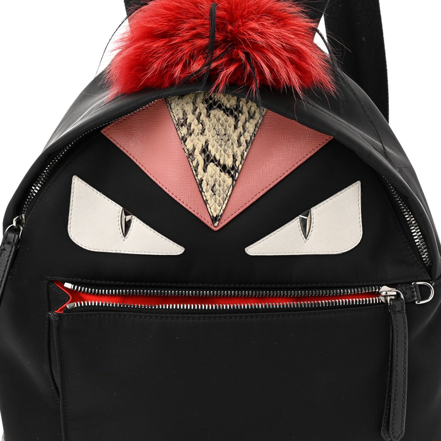 Nylon Vitello Dolce Elaphe Fox Fur Monster Eyes Backpack Black Natural Bordeaux Multicolor