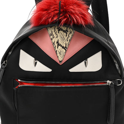 Fendi Nylon Vitello Dolce Elaphe Fox Fur Monster Eyes Backpack Black Natural Bordeaux Multicolor 8 of 11