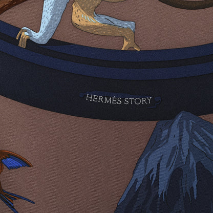 Hermes Silk Story Scarf 90 Marron Glace Bleu Nuit 3 of 6