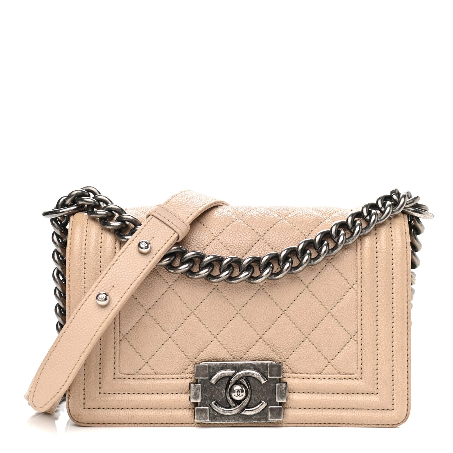 Caviar Quilted Small Boy Flap Light Beige