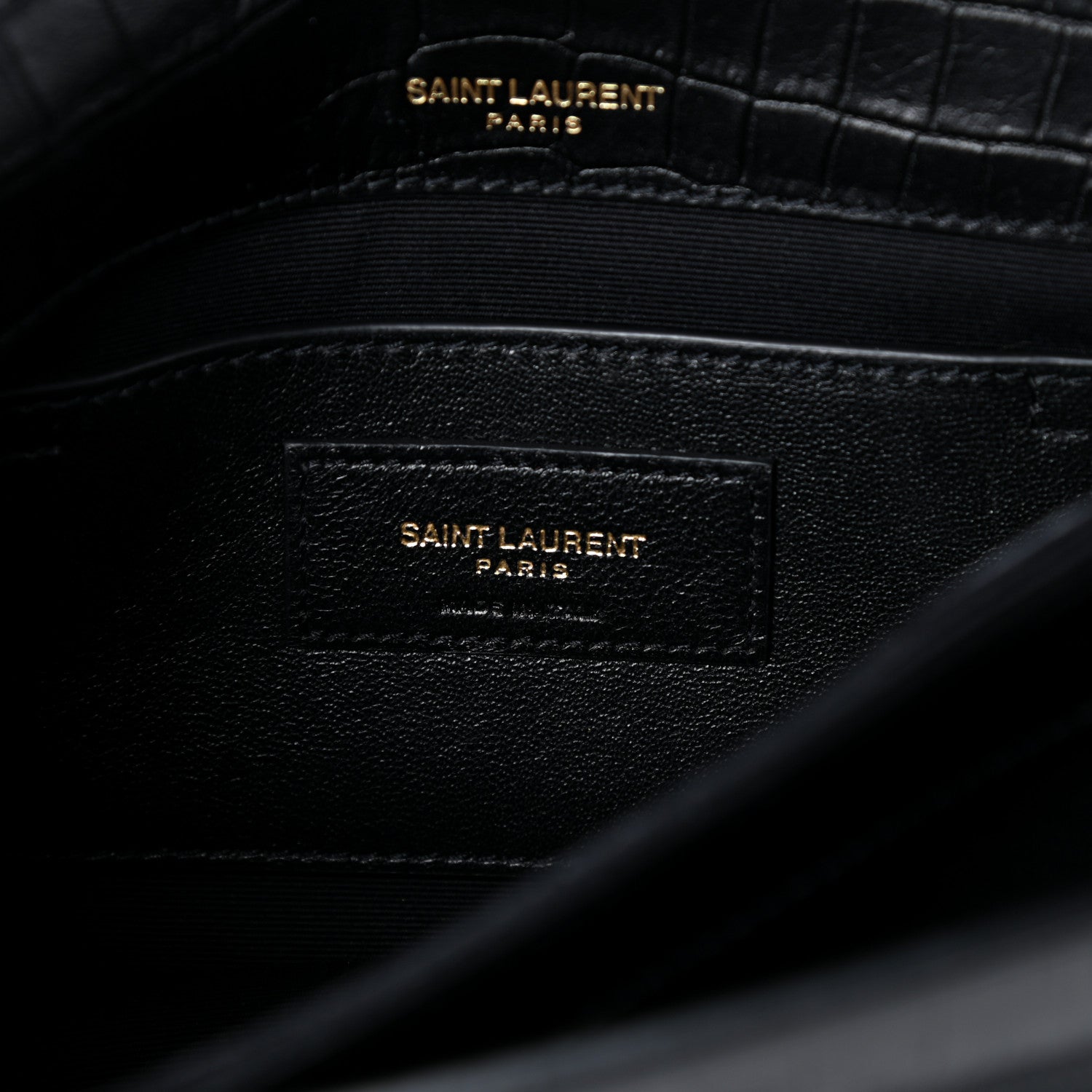 Saint Laurent Calfskin Crocodile Embossed Small Monogram Sunset Black 6 of 10