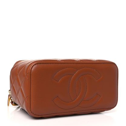 Chanel Lambskin Quilted Small Top Handle Vanity Case With Chain Brown Yellow 4 of 10