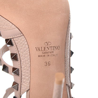 Valentino Garavani Pebbled Calfskin Rockstud Ankle Strap 100mm Pumps 36 Soft Noisette 6 of 9