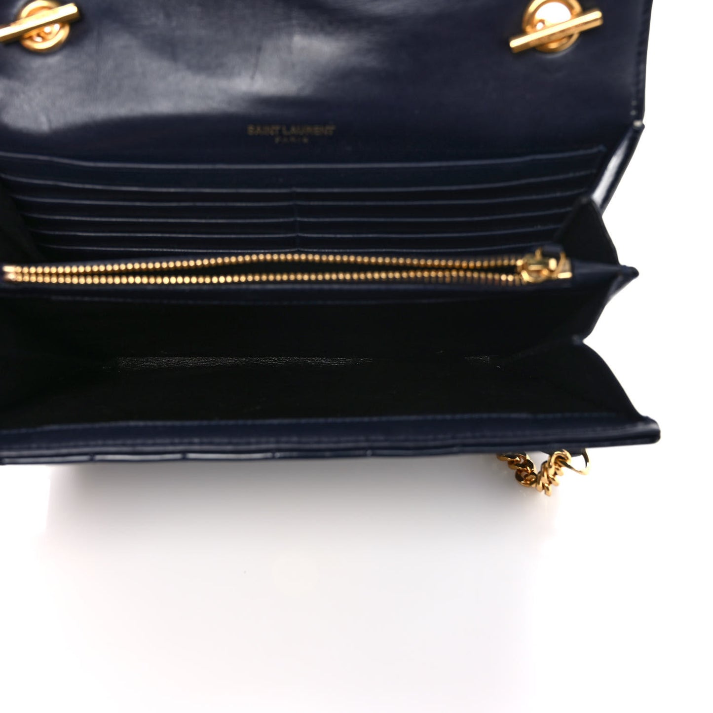 Patent Calfskin Matelasse Monogram Medium Vicky Chain Bag Blue
