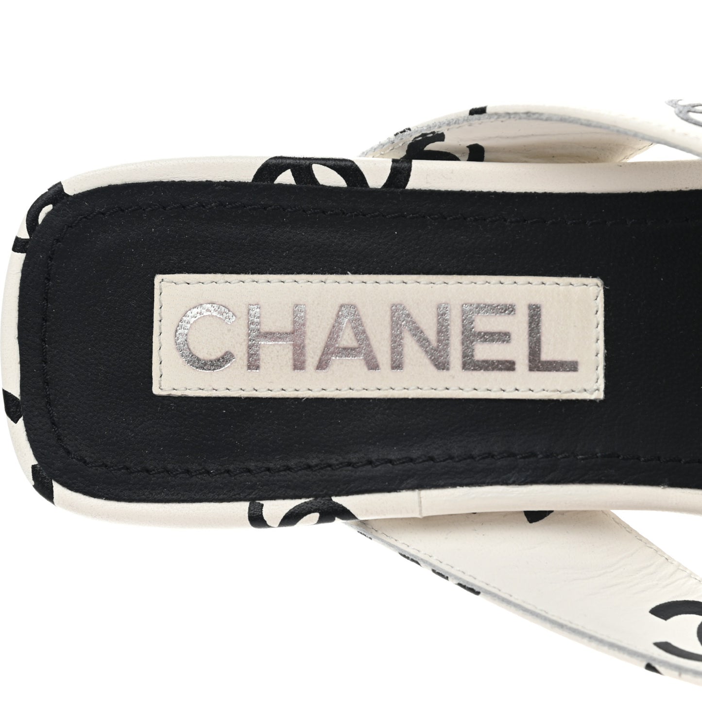Lambskin Printed CC Thong Sandals 38 White Black