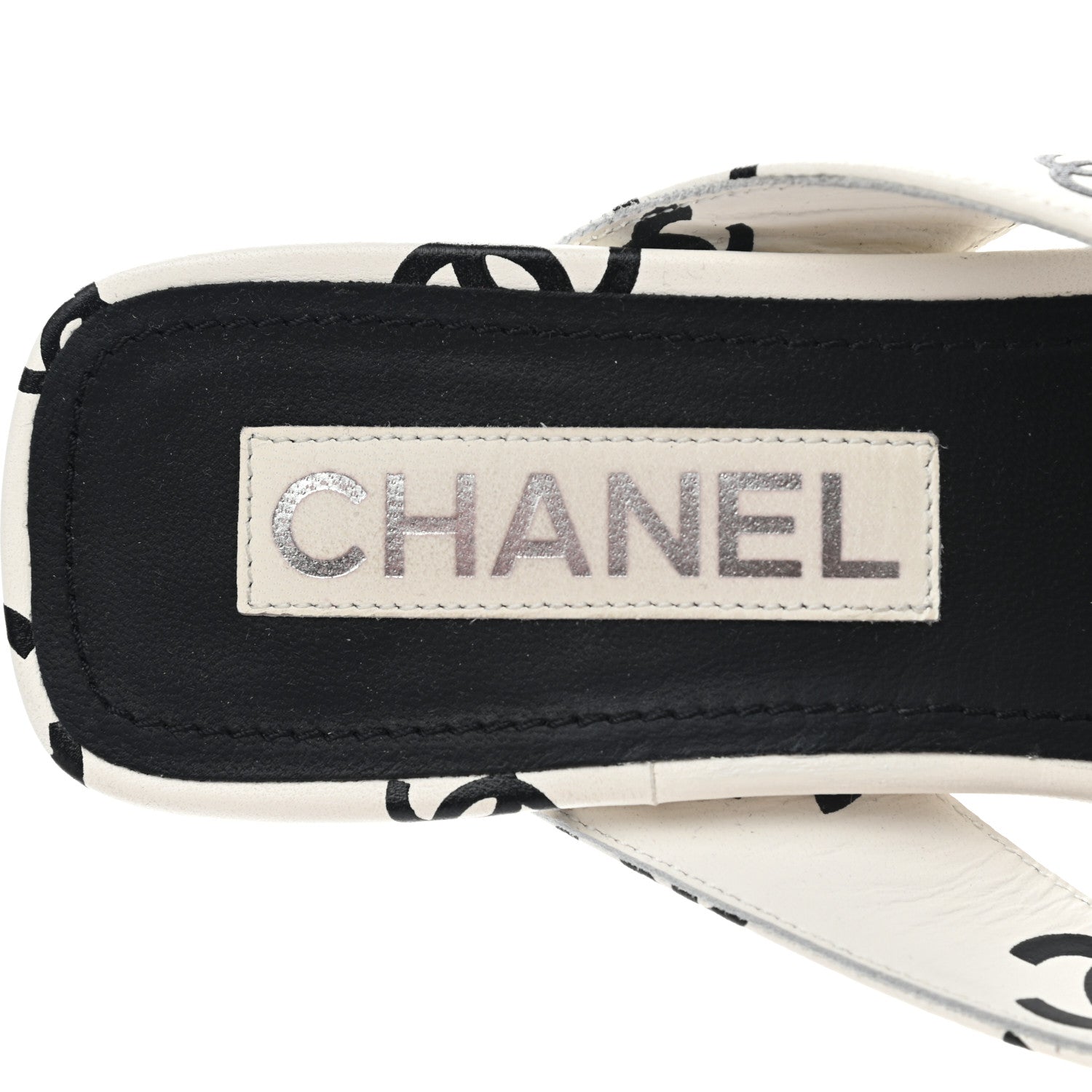 Chanel Lambskin Printed CC Thong Sandals 38 White Black 7 of 9