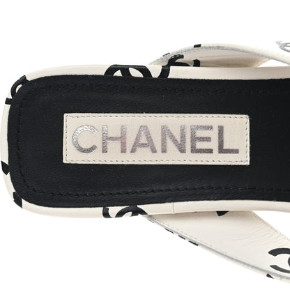 Chanel Lambskin Printed CC Thong Sandals 38 White Black 7 of 9
