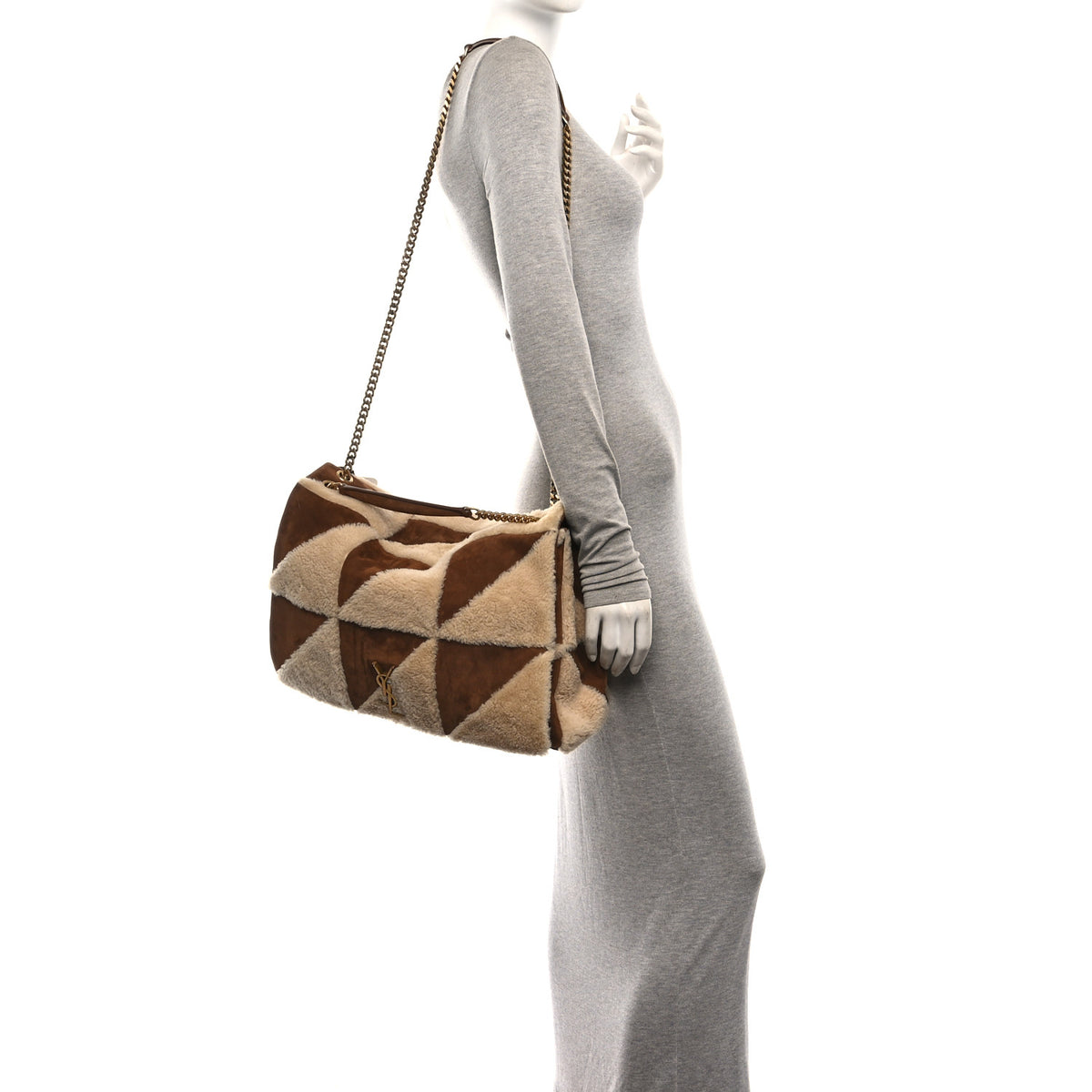 Suede Shearling Patchwork Monogram Giant Jamie Brown Beige