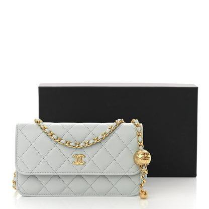 Chanel Lambskin Pearl Crush Quilted Flap Phone Holder With Chain Light Grey 12 of 12