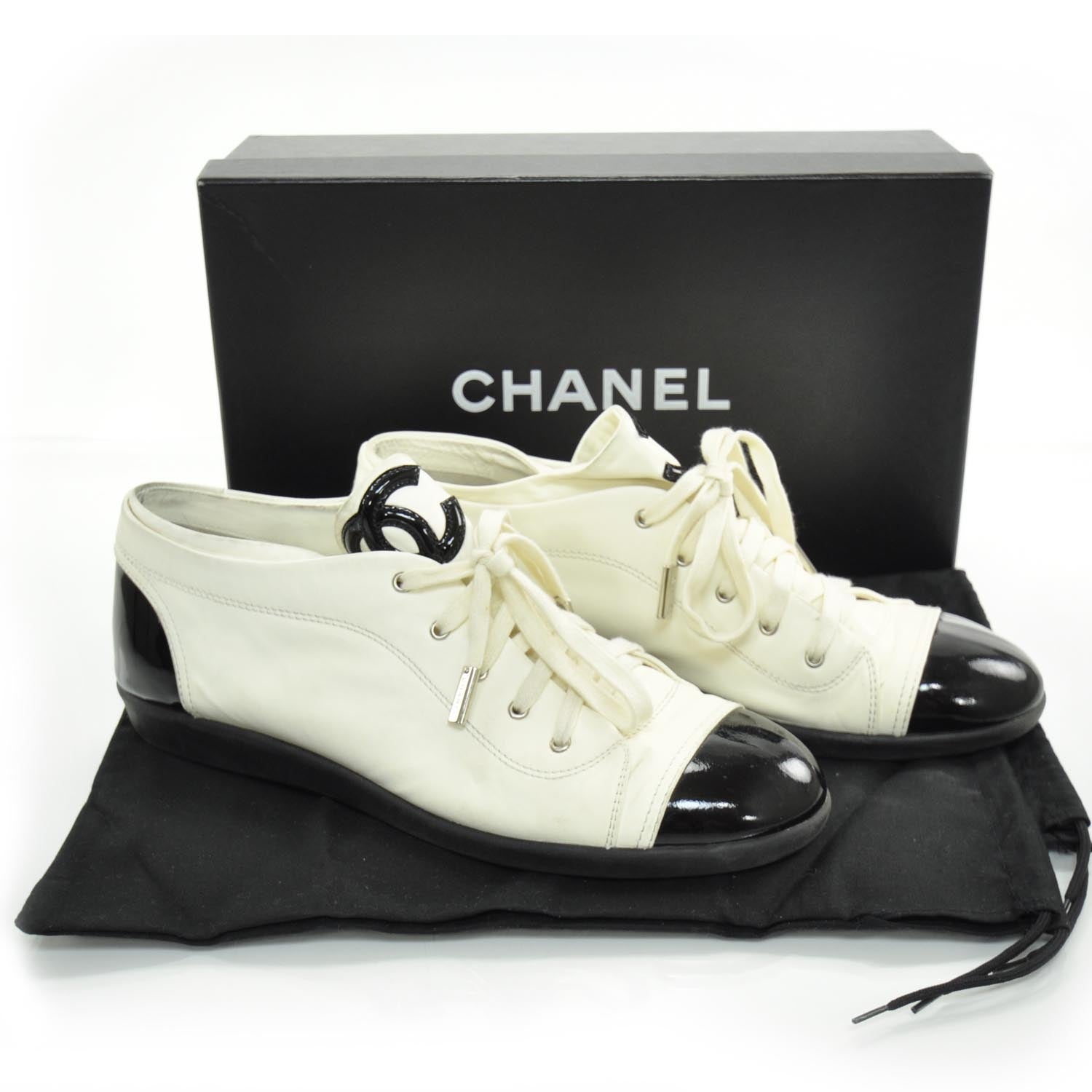 Chanel Leather Patent Cap Toe CC Sneakers 42 4 of 8