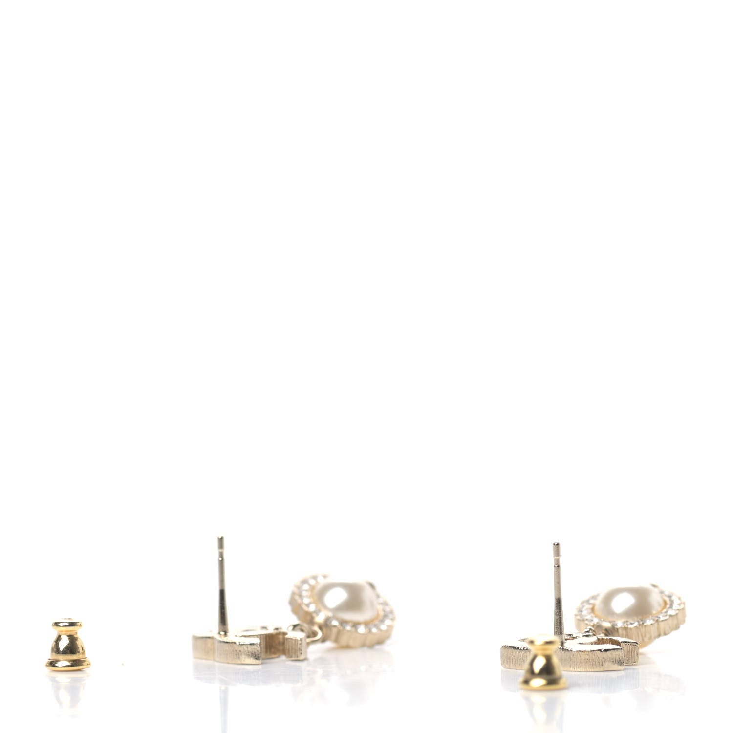 Chanel Crystal Pearl CC Lace Camellia Earrings Gold 3 of 4