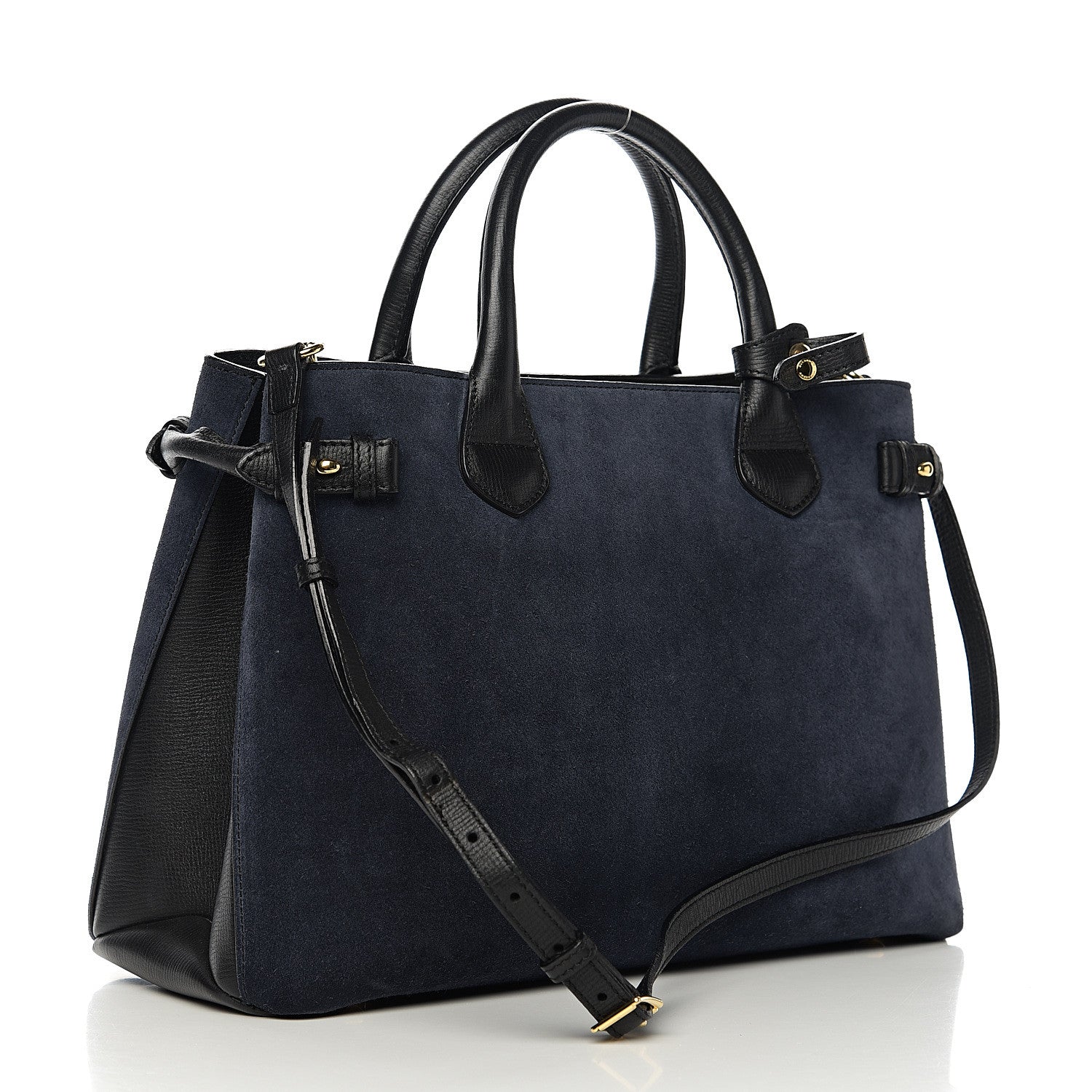 Burberry Suede House Check Medium Banner Tote Ink Blue 2 of 10