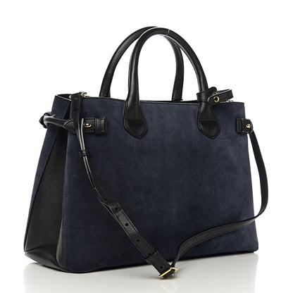 Burberry Suede House Check Medium Banner Tote Ink Blue 2 of 10