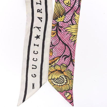 Gucci Silk Alsacienne Floral Print Skinny Scarf Pink 2 of 3
