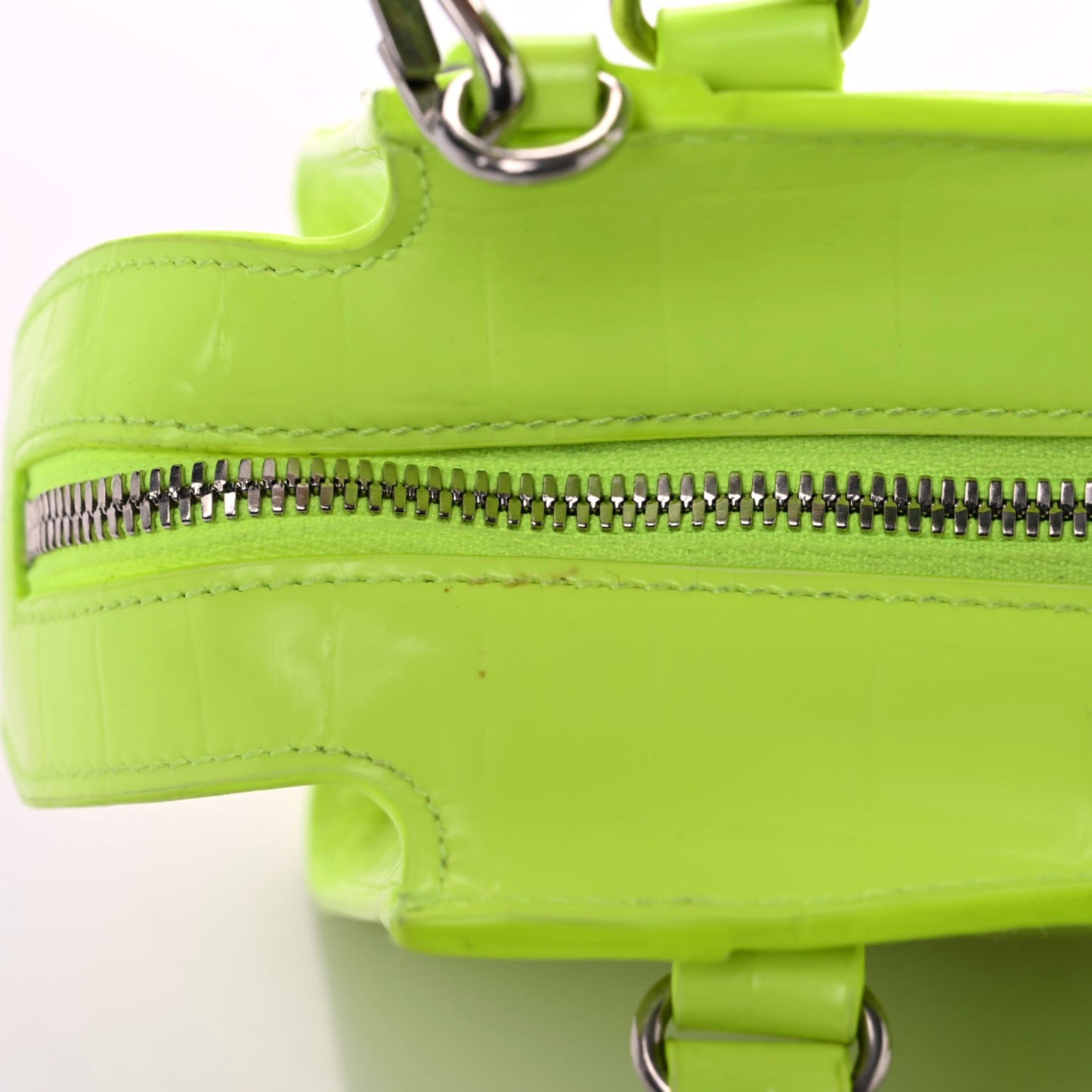 Semi Shiny Calfskin Crocodile Embossed Neo Classic Silver Hardware Mini City Fluo Yellow