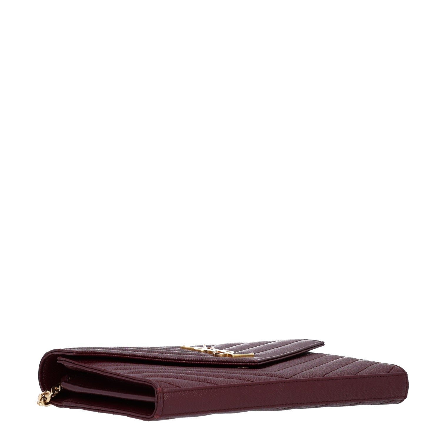 Saint Laurent Grain De Poudre Matelasse Chevron Monogram Chain Wallet Rouge Legion 4 of 9