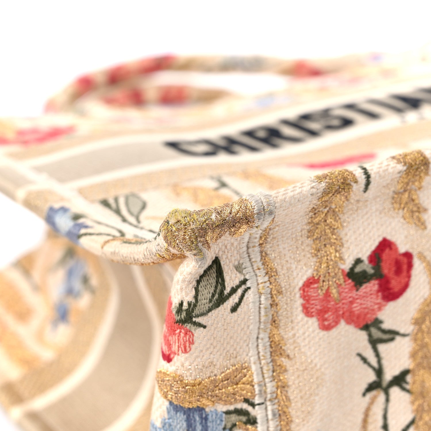 Christian Dior Canvas Embroidered Medium Hibiscus Book Tote Beige Multicolor 7 of 15