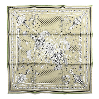 Hermes Silk Chorus Stellarum Bandana Scarf 55 Vert Argile White Black 1 of 5