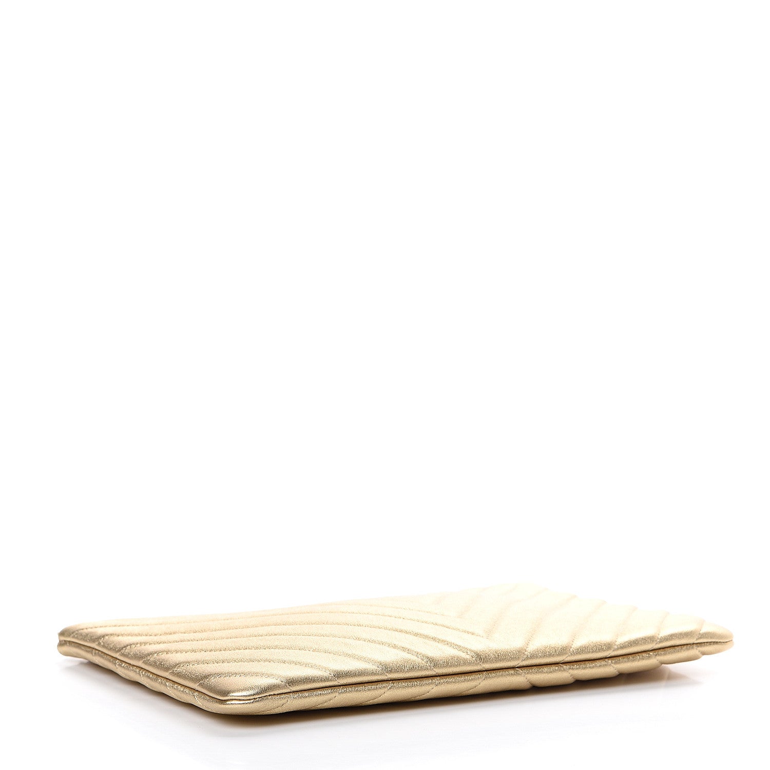 Chanel Metallic Calfskin Chevron Quilted Large Cosmetic Case Light Gold 3 of 9