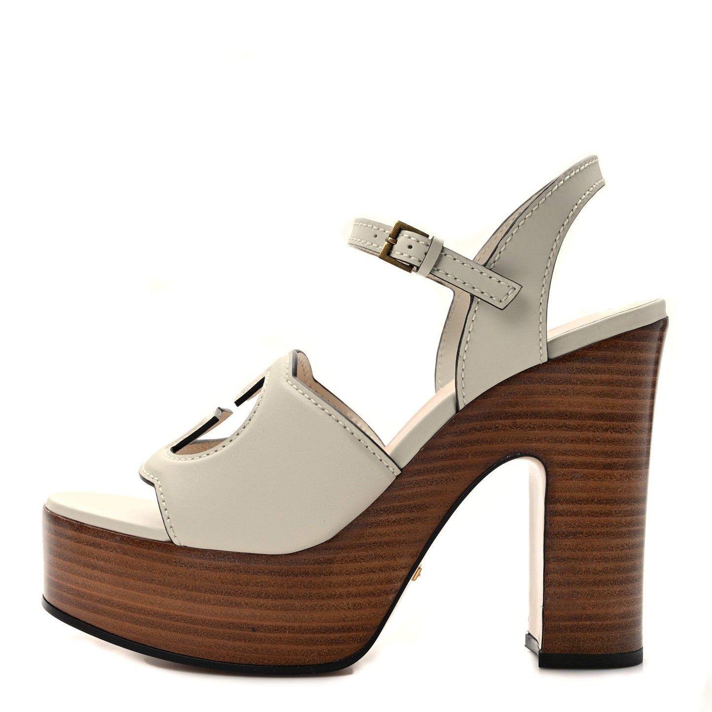 Cosmos Softy Calfskin Wooden Interlocking G Cut-Out 30/120mm Platform Sandals 39 Mystic White