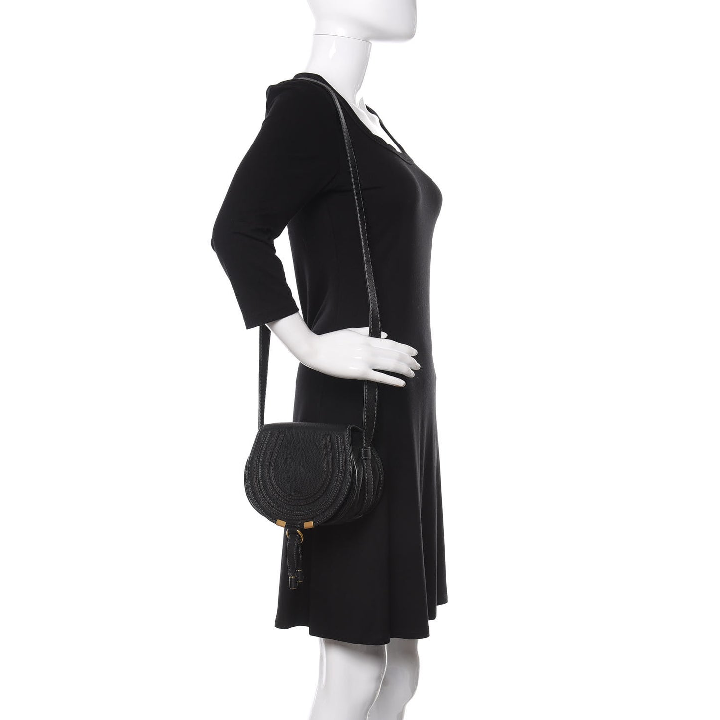 Calfskin Mini Marcie Round Crossbody Bag Black