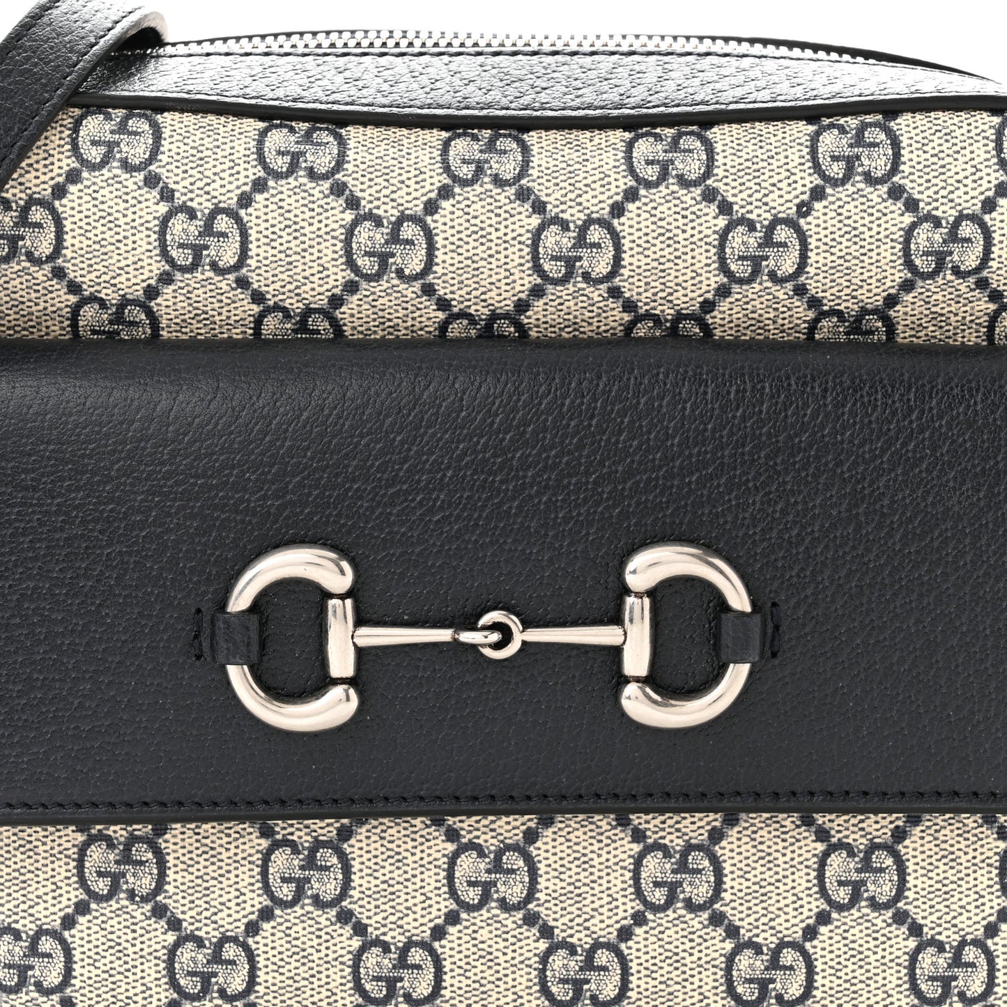 GG Supreme Monogram Textured Dollar Calfskin Small Horsebit 1955 Shoulder Bag Beige Blue