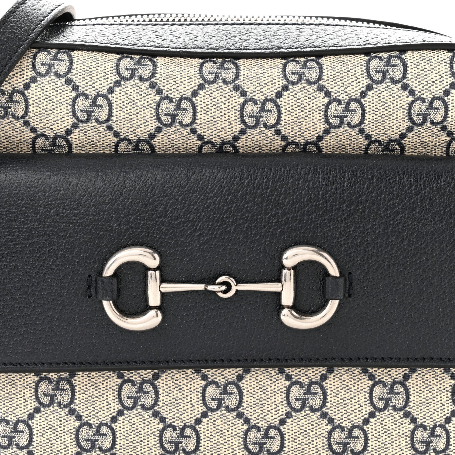 Gucci GG Supreme Monogram Textured Dollar Calfskin Small Horsebit 1955 Shoulder Bag Beige Blue 8 of 10