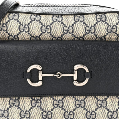 Gucci GG Supreme Monogram Textured Dollar Calfskin Small Horsebit 1955 Shoulder Bag Beige Blue 8 of 10