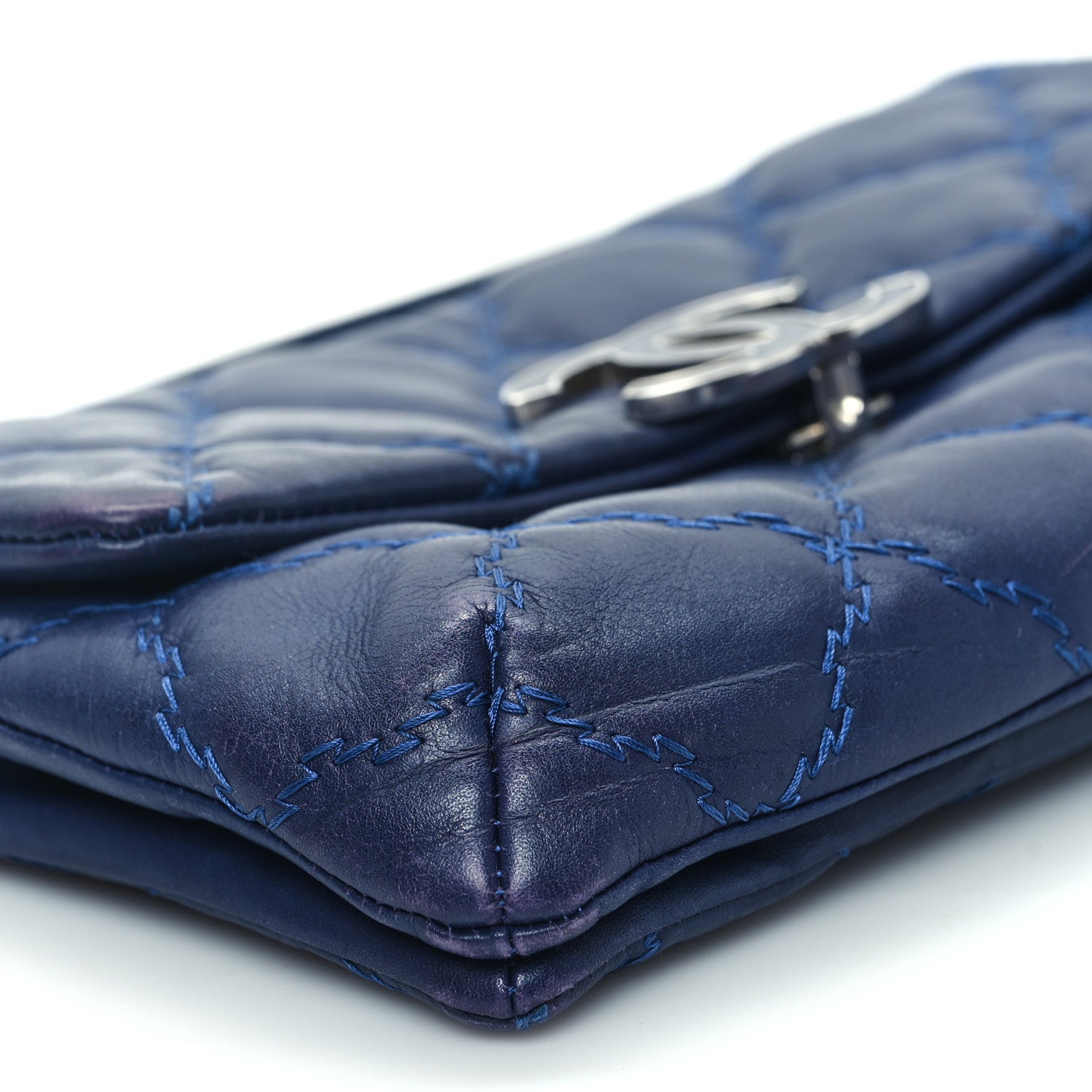 Chanel Calfskin Quilted Double Stitch Hamptons Clutch with Chain Blue 9 of 12