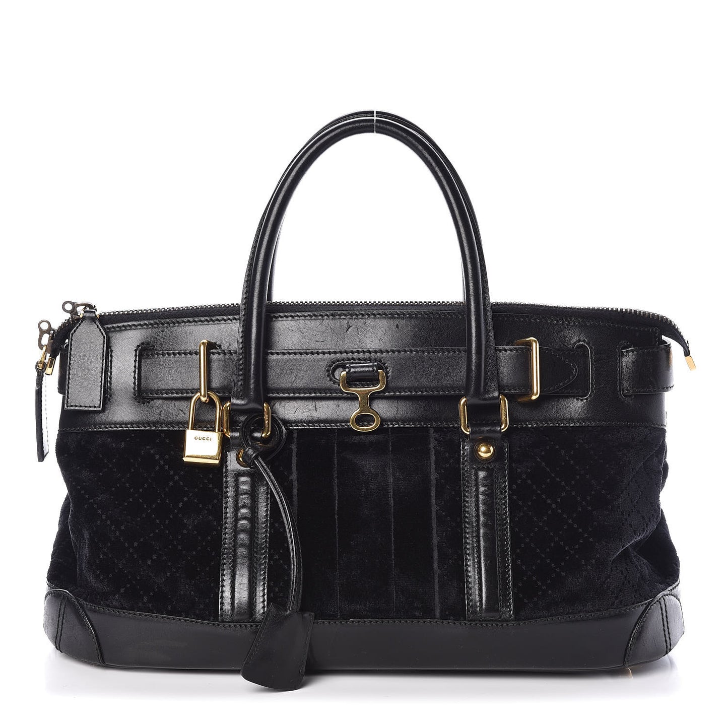 Diamante Velvet Calfskin Web Secret Top Handle Satchel Black