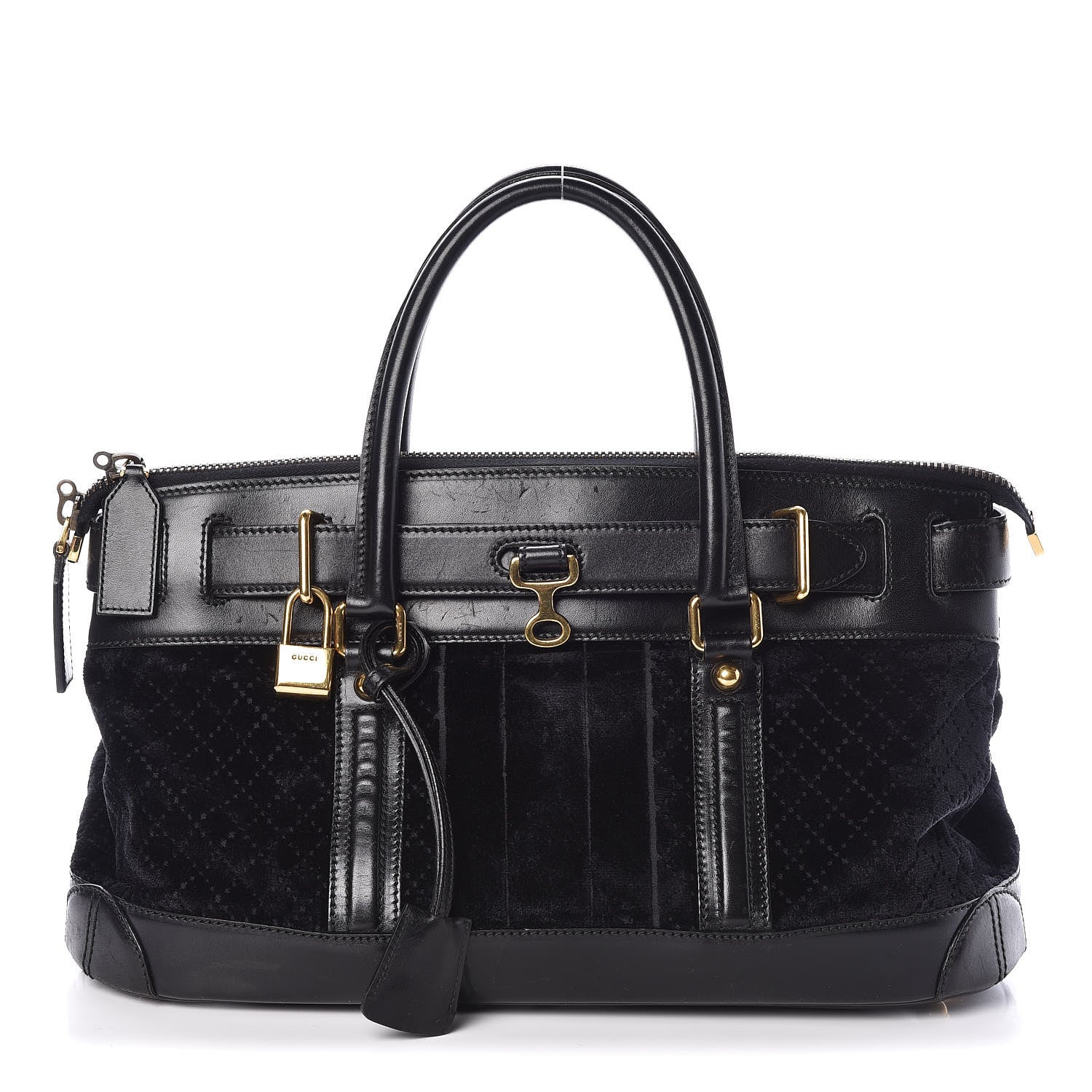 Gucci Diamante Velvet Calfskin Web Secret Top Handle Satchel Black 1 of 9