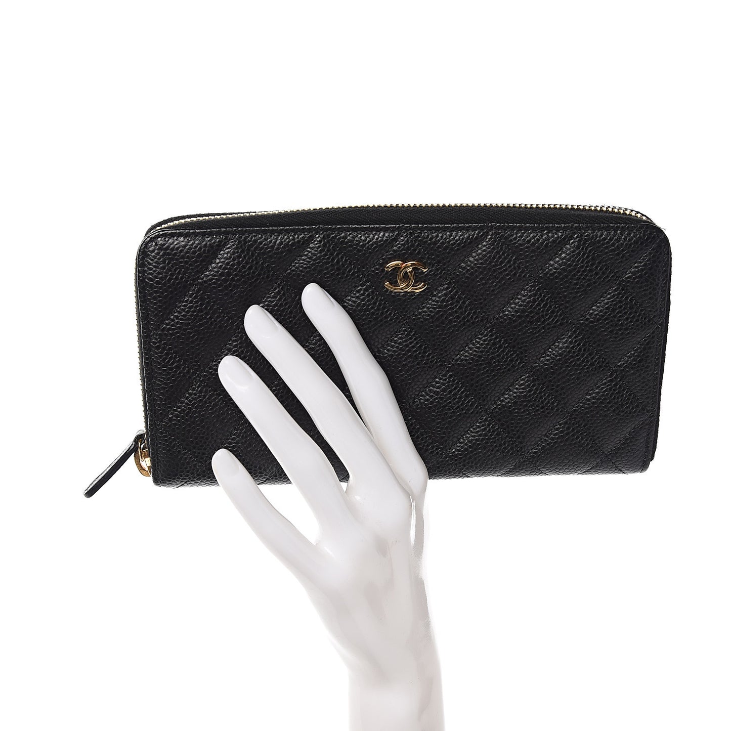 Caviar Quilted Large Gusset Zip Around Wallet Black