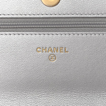 Chanel Metallic Lambskin Quilted Chanel 19 Wallet On Chain WOC Silver 6 of 12