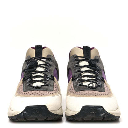 Chanel Fabric Suede Calfskin Mesh Womens CC Sneakers 42 White Grey Purple 3 of 9