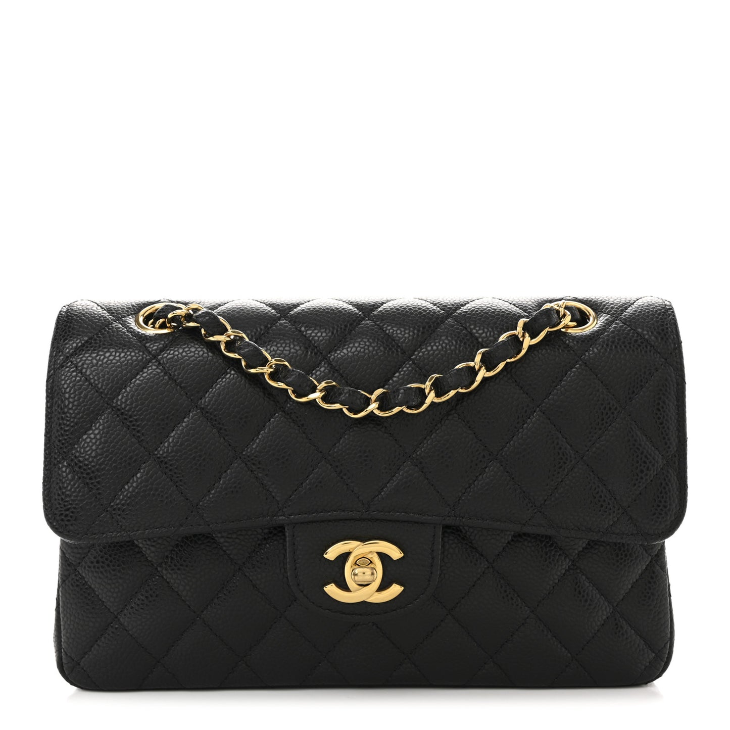 Caviar Quilted Small Double Flap Black