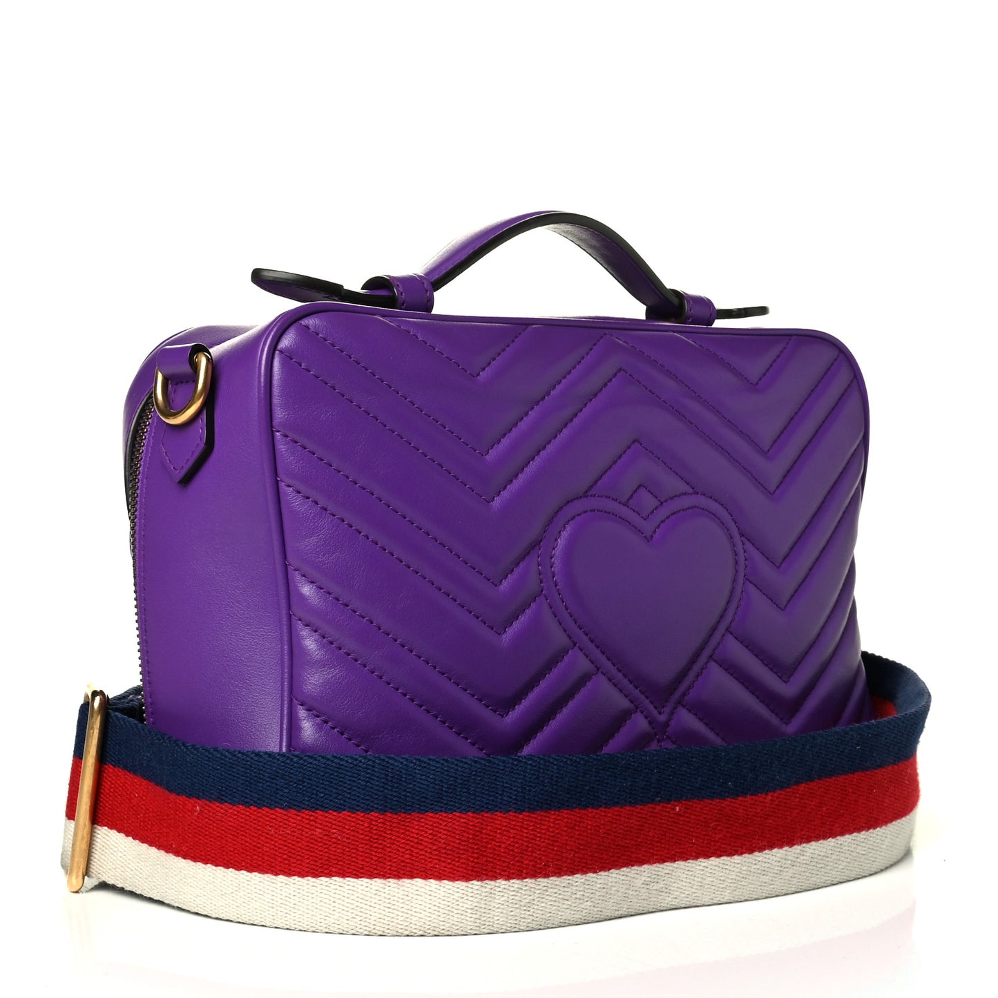 Calfskin Matelasse Sylvie Web Small GG Marmont Top Handle Shoulder Bag Shine Purple