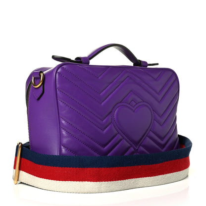 Gucci Calfskin Matelasse Sylvie Web Small GG Marmont Top Handle Shoulder Bag Shine Purple 2 of 8