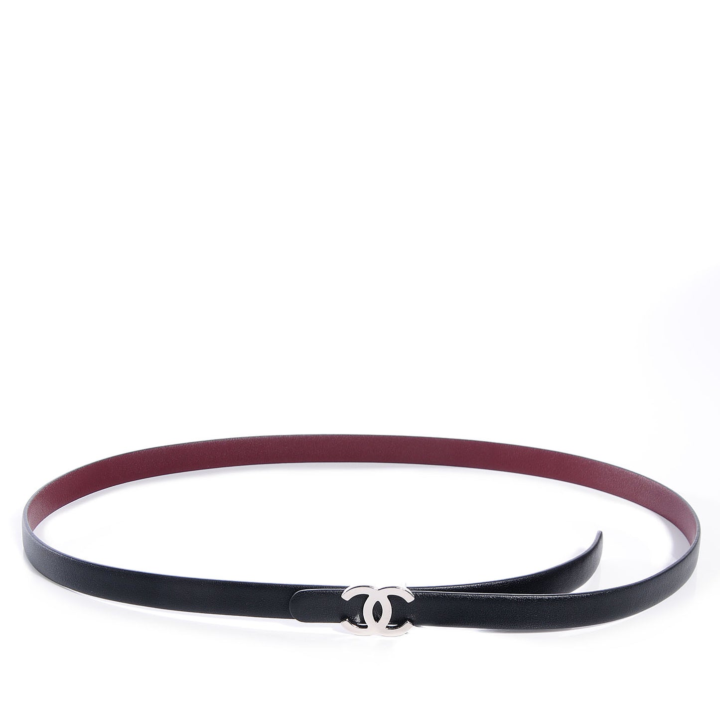 Reversible Leather CC Logo Skinny Belt 85 Black Burgundy