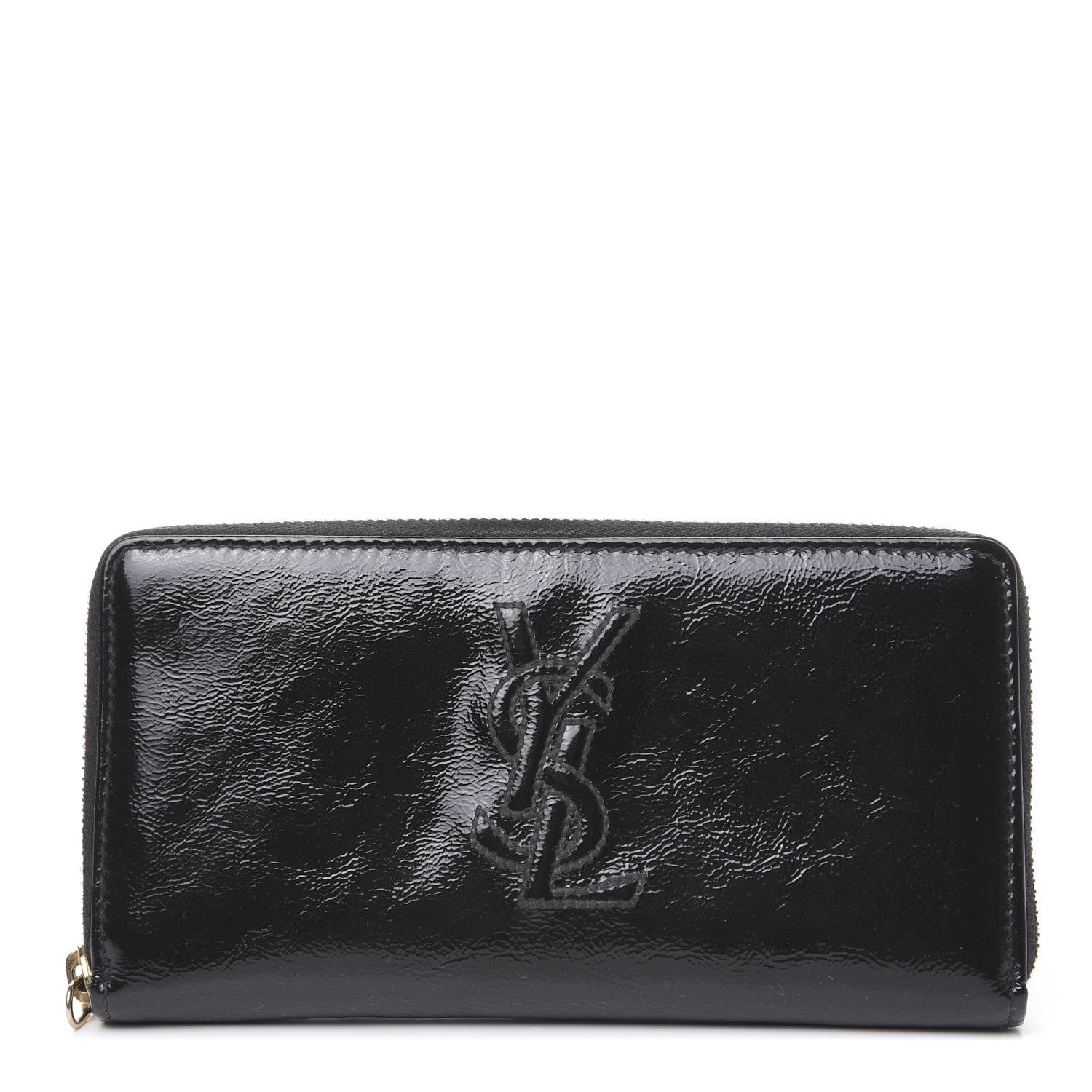 Saint Laurent Textured Patent Monogram Belle De Jour Zip Around Wallet Black 1 of 7