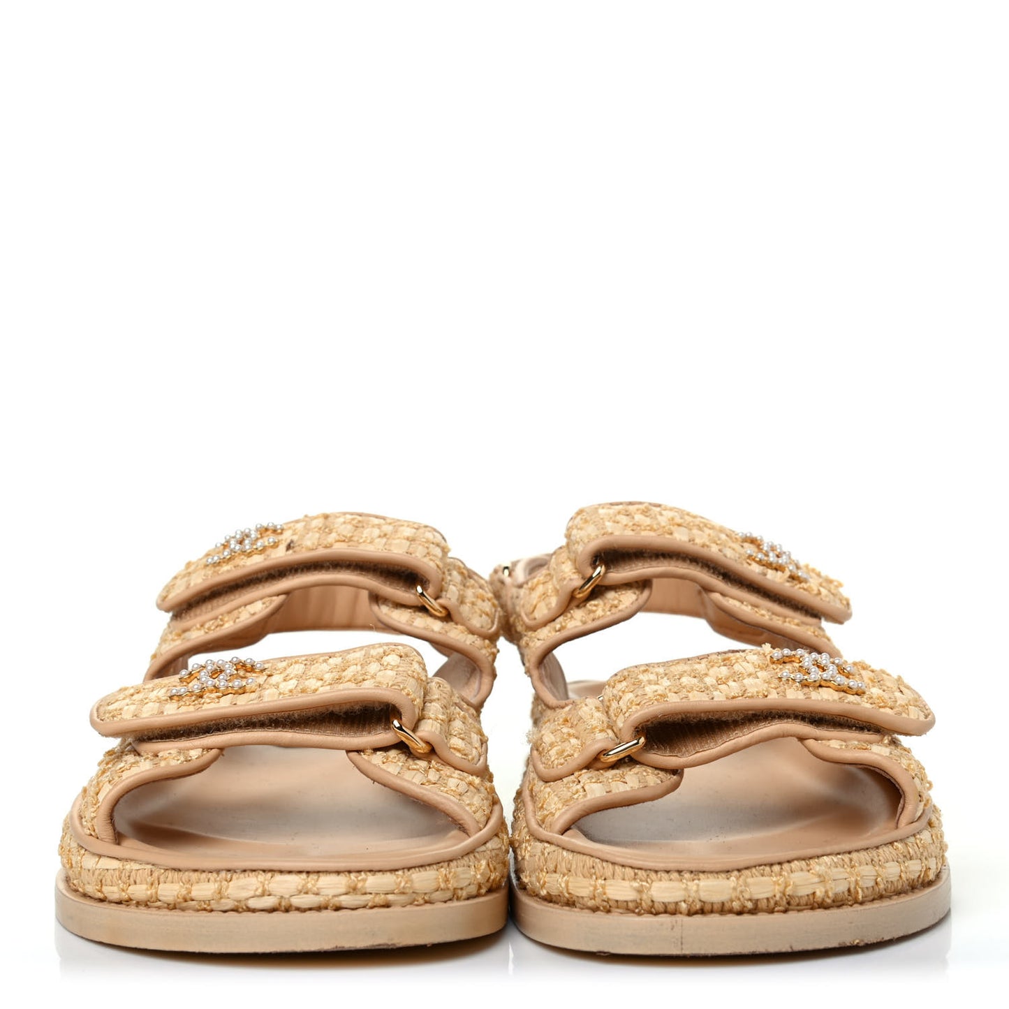 Braided Fabric Velcro Dad Sandals 37 Beige