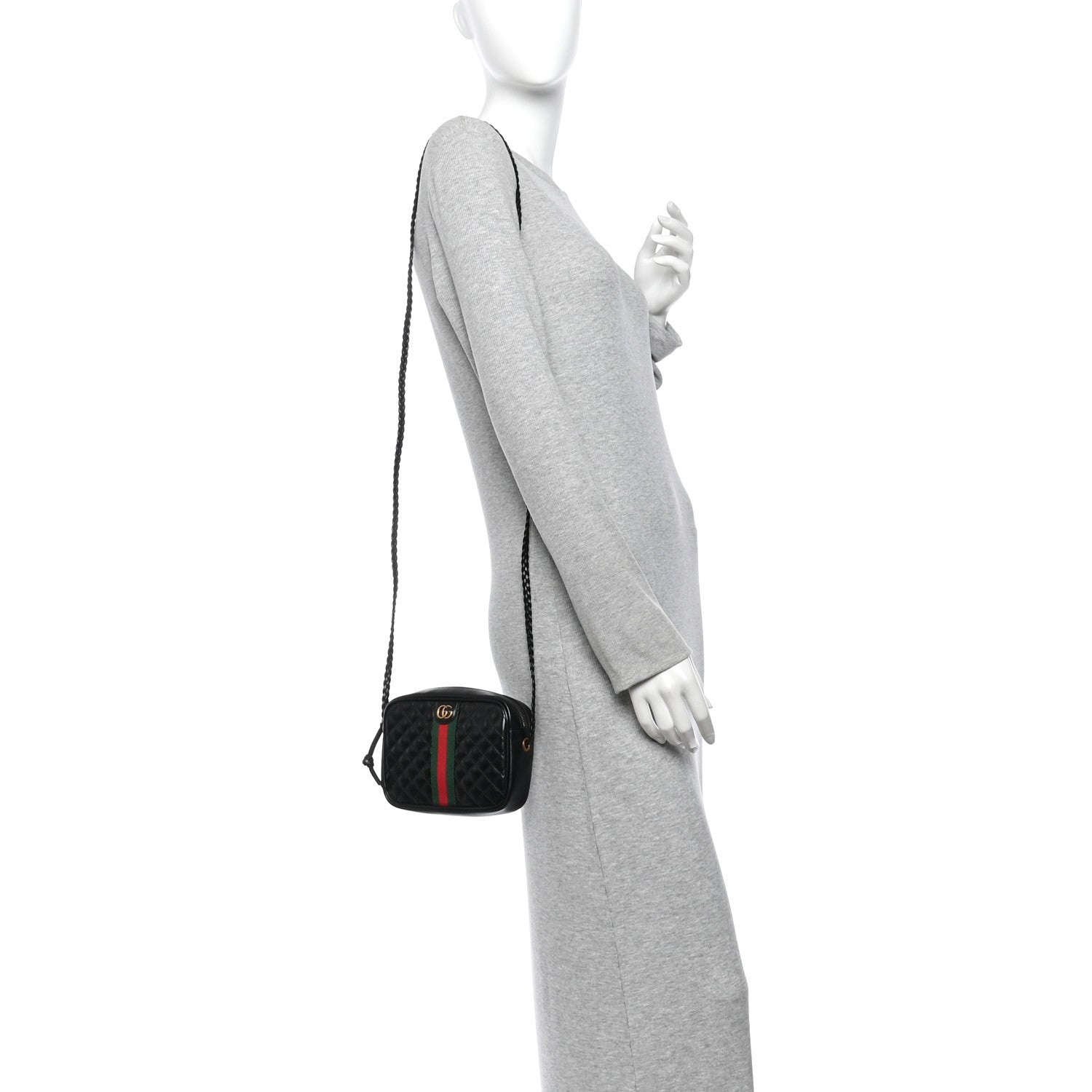 Gucci Calfskin Trapuntata Web Mini GG Shoulder Bag Black 2 of 12
