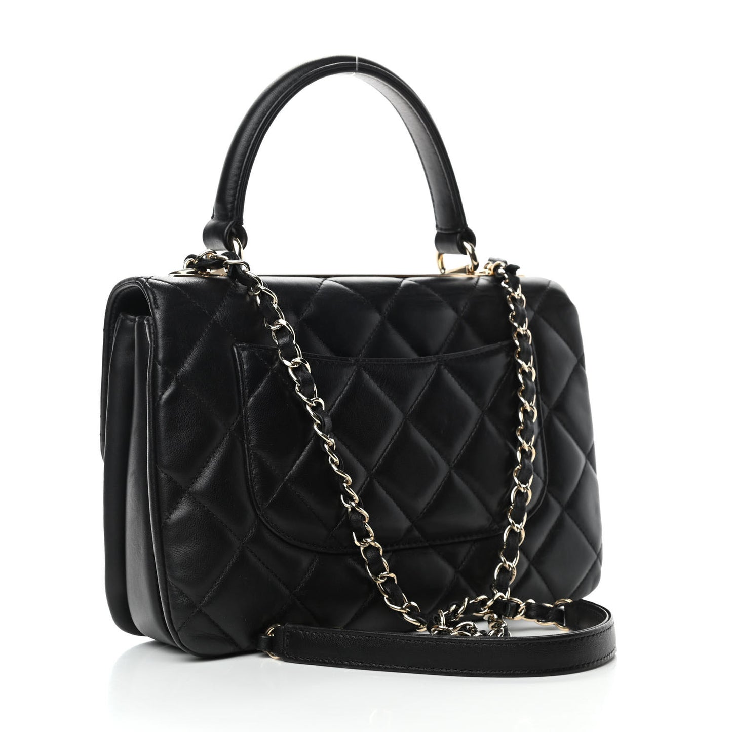 Lambskin Quilted Small Trendy CC Dual Handle Flap Bag Black