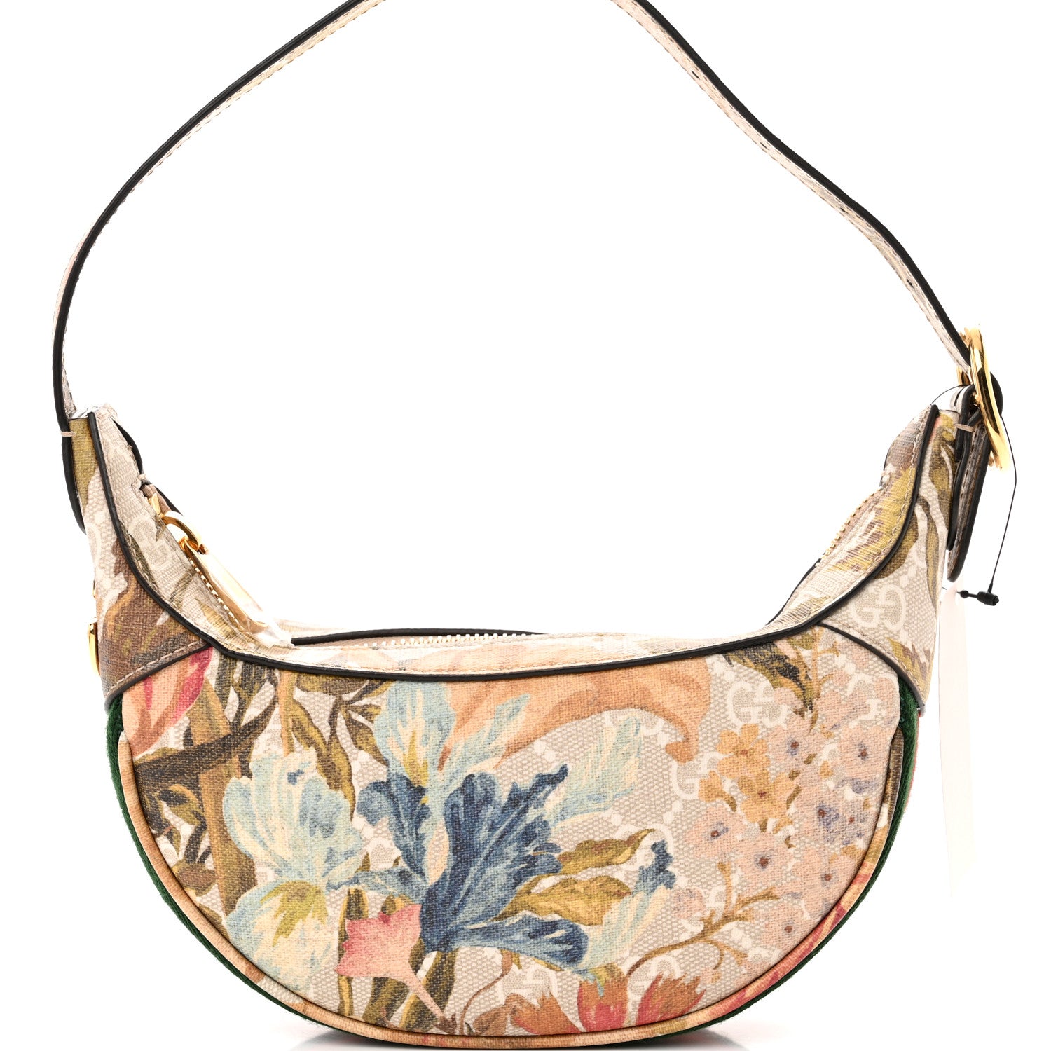 Gucci GG Supreme Monogram Water Flora Web Mini Ophidia Half Moon Hobo Beige White Multicolor 7 of 9
