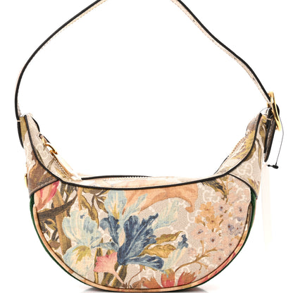 Gucci GG Supreme Monogram Water Flora Web Mini Ophidia Half Moon Hobo Beige White Multicolor 7 of 9