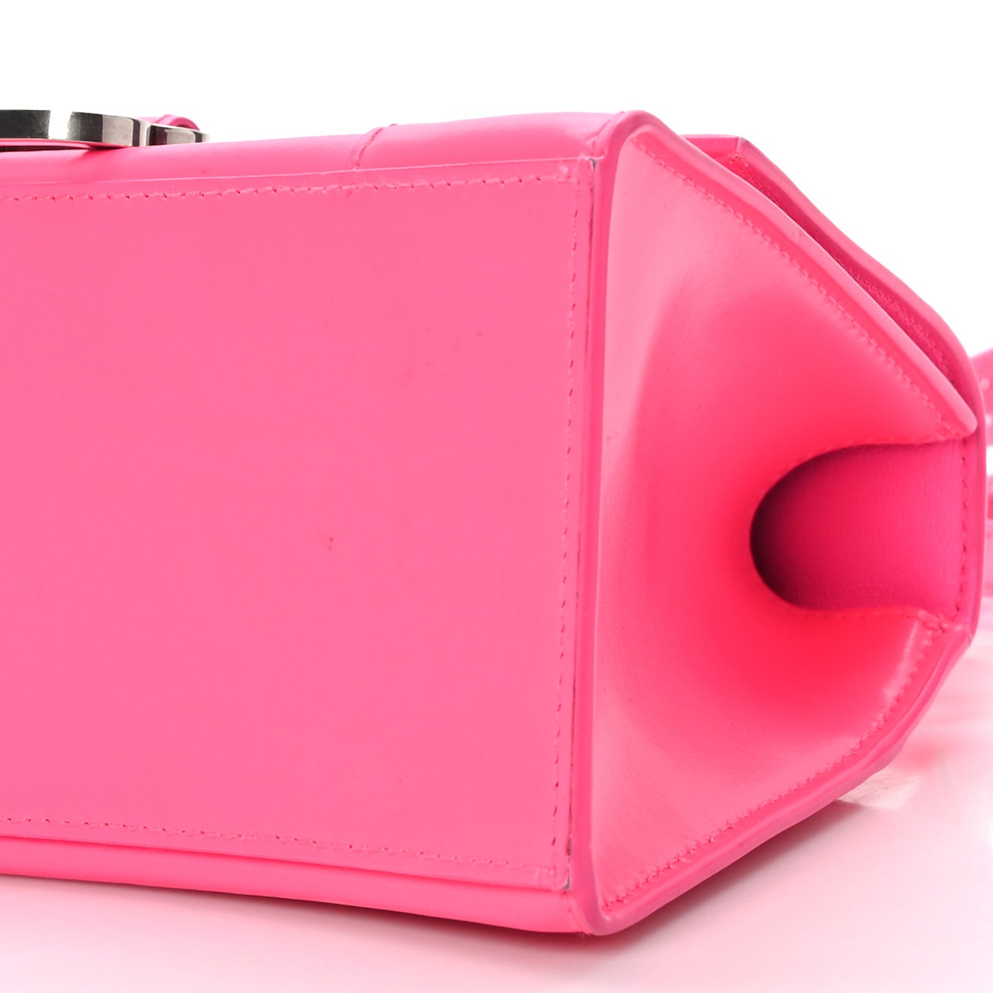 Shiny Box Calfskin Small Hourglass Top Handle Bag Hot Pink